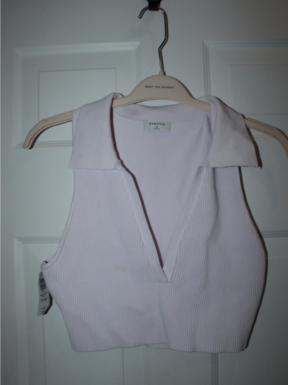Babaton Pale Lilac Ribbed Sleeveless Polo Crop Top